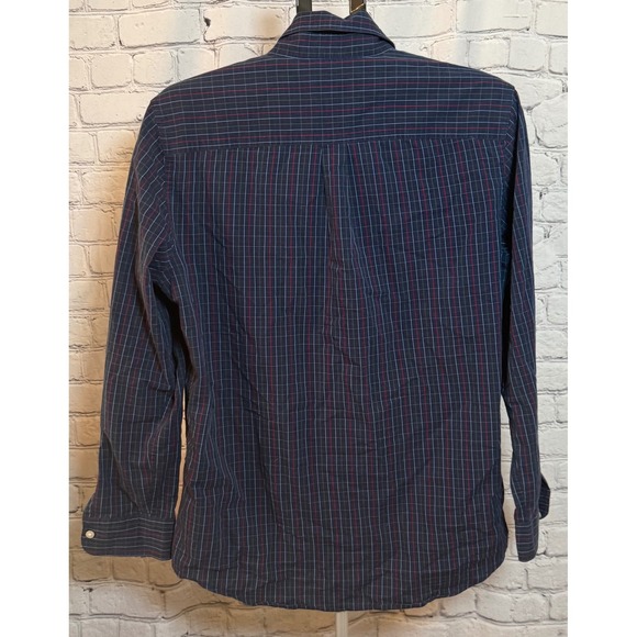 Chaps Mens Navy Blue Red Plaid Stretch Easy Care Long Sleeve Button Down Shirt M - Picture 2 of 3